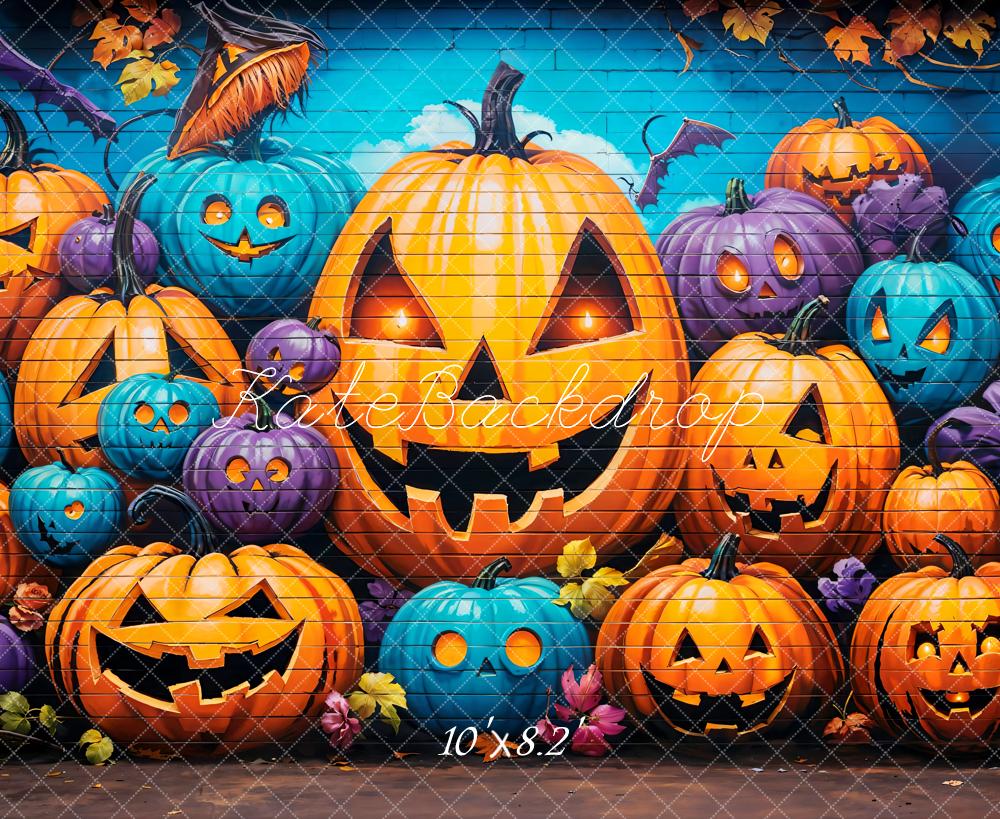 Kate Halloween Mur de graffitis Citrouilles Lanterne Toile de fond conçue par Emetselch - Kate Backdrop FR
