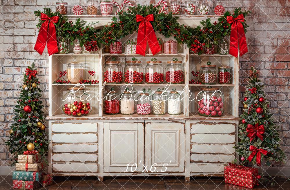 Kate Noël Cuisine Armoires Bonbons Mur de briques Toile de fond conçue par Emetselch - Kate Backdrop FR