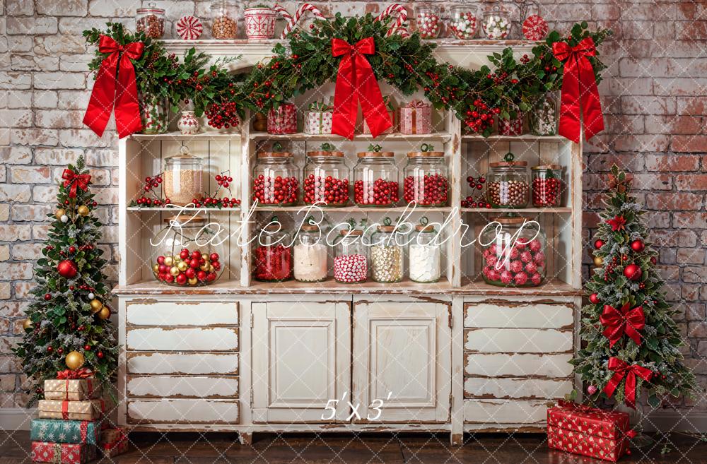 Kate Noël Cuisine Armoires Bonbons Mur de briques Toile de fond conçue par Emetselch - Kate Backdrop FR