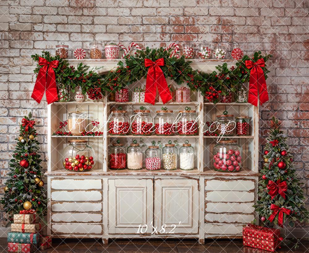 Kate Noël Cuisine Armoires Bonbons Mur de briques Toile de fond conçue par Emetselch - Kate Backdrop FR