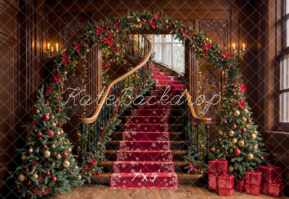 Kate Sapin de Noël Arche Escalier Vintage Toile de fond conçue par Emetselch - Kate Backdrop FR