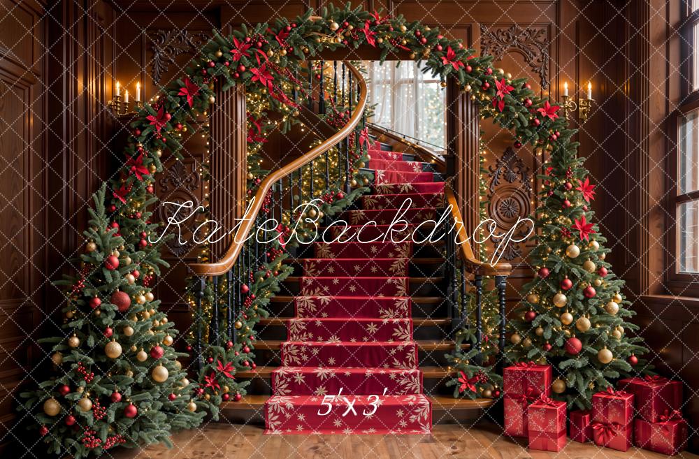 Kate Sapin de Noël Arche Escalier Vintage Toile de fond conçue par Emetselch - Kate Backdrop FR