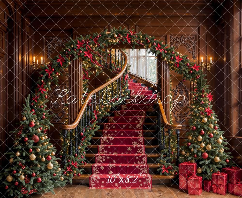 Kate Sapin de Noël Arche Escalier Vintage Toile de fond conçue par Emetselch - Kate Backdrop FR