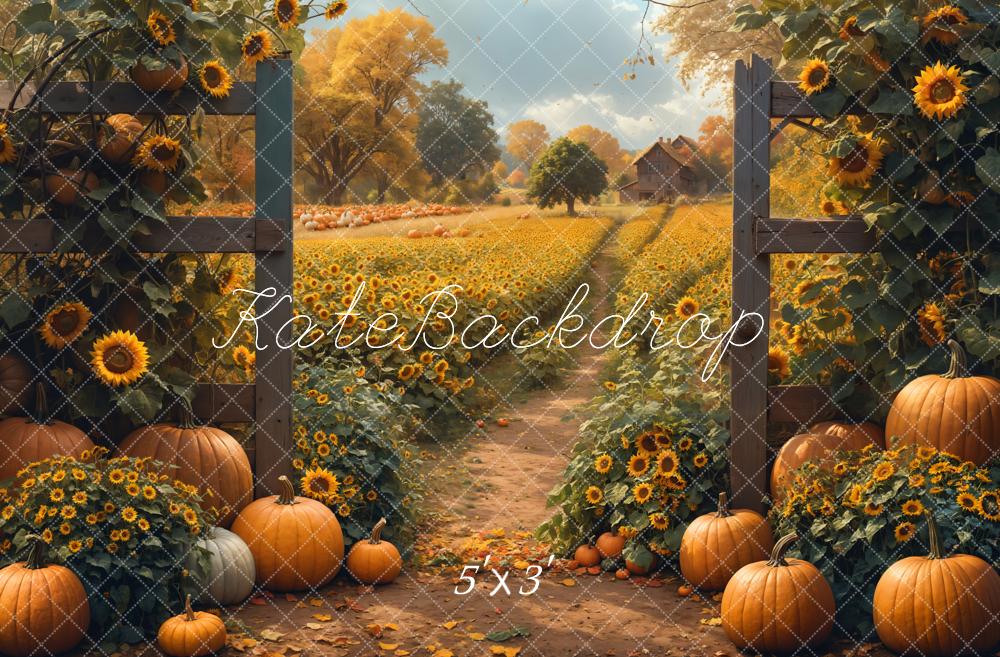 Kate Automne Tournesol Citrouille Campagne Toile de fond conçue par Emetselch - Kate Backdrop FR