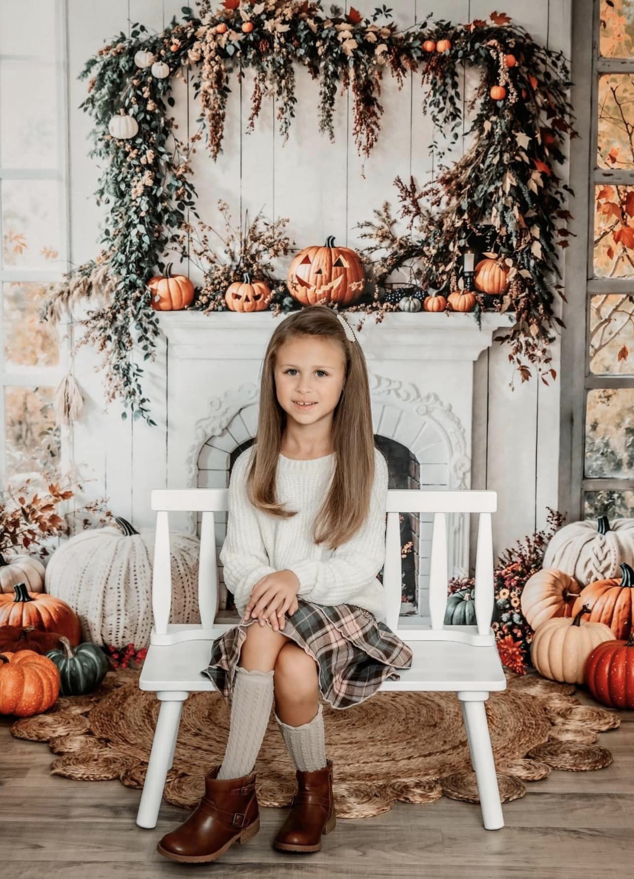 Kate Automne Cheminée Blanc Feuilles d'érable Toile de fond conçue par Emetselch - Kate Backdrop FR