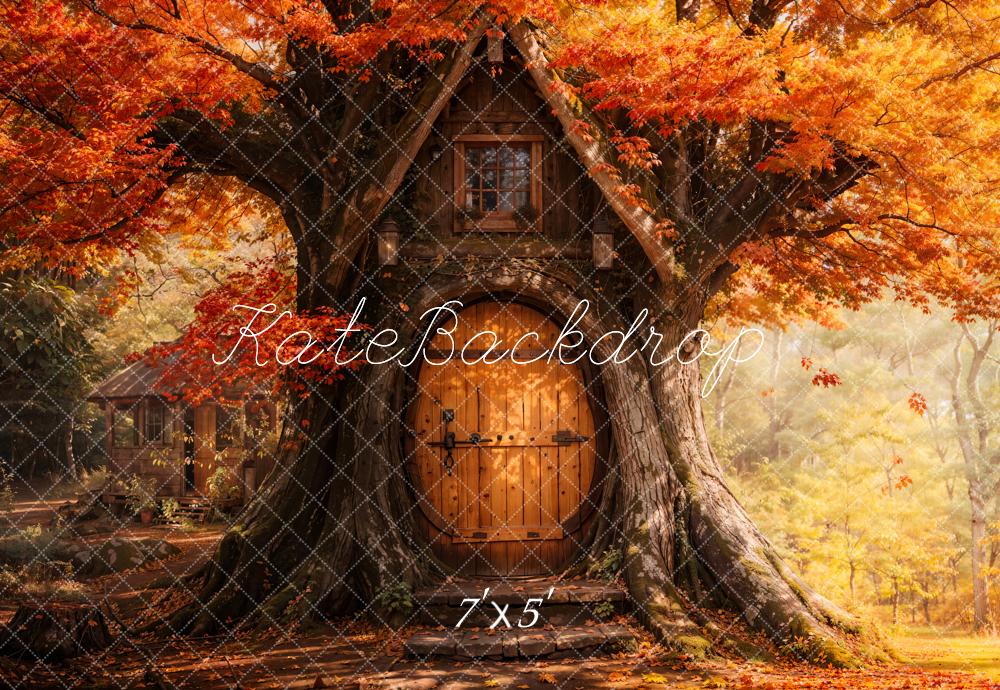 Kate Automne Feuilles d'érable Cabane Forêt Toile de fond conçue par Emetselch - Kate Backdrop FR