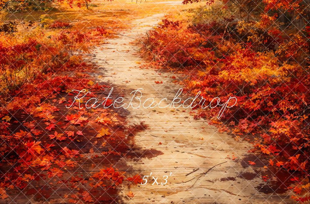 Kate Automne Rouge Feuilles d'érable Chemin Sol Toile de fond conçue par Kate Image - Kate Backdrop FR