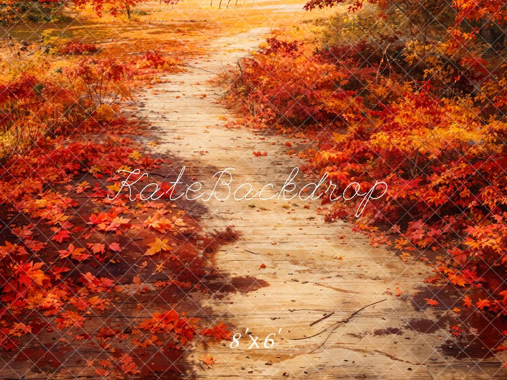 Kate Automne Rouge Feuilles d'érable Chemin Sol Toile de fond conçue par Kate Image - Kate Backdrop FR