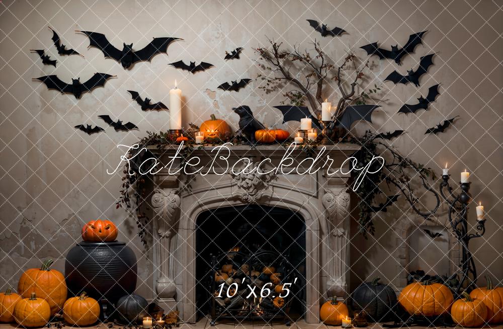 Kate Halloween Chauve-souris Gris Cheminée Rétro Toile de fond conçue par Emetselch - Kate Backdrop FR