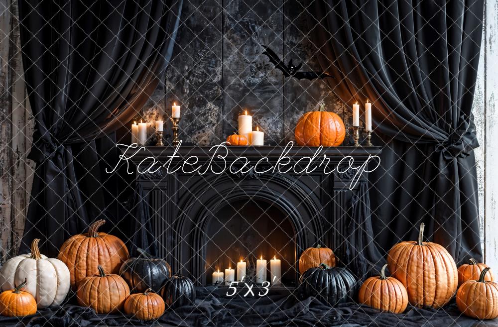 Kate Halloween Noir Rideaux Cheminée Citrouille Toile de fond conçue par Emetselch - Kate Backdrop FR