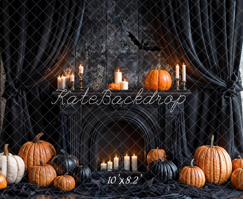 Kate Halloween Noir Rideaux Cheminée Citrouille Toile de fond conçue par Emetselch - Kate Backdrop FR