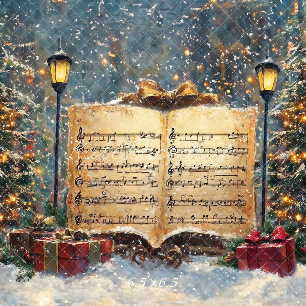 Kate Arbre de Noël Partitions Neige Musique Toile de fond conçue par GQ - Kate Backdrop FR