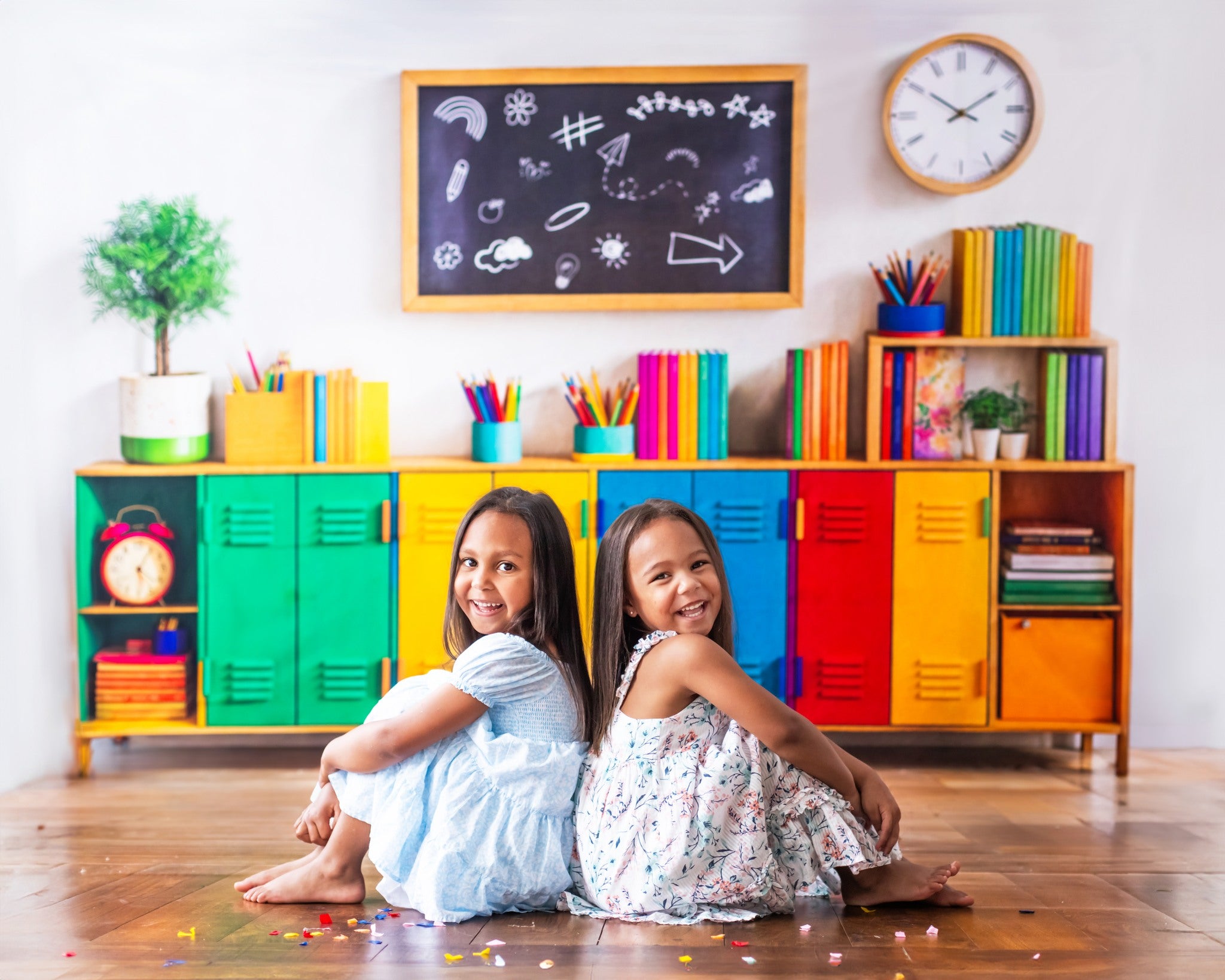 Kate Scolaire Coloré Casiers Tableau noir Livres Toile de fond conçue par Emetselch - Kate Backdrop FR