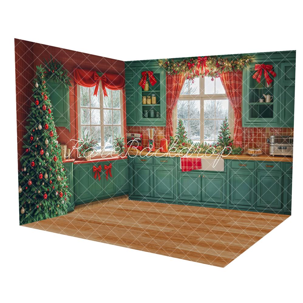 Kate Sapin de Noël Cuisine Armoires Fenêtre Ensemble de chambre (8pix8pi&10pix8pi&8pix10pi) - Kate Backdrop FR