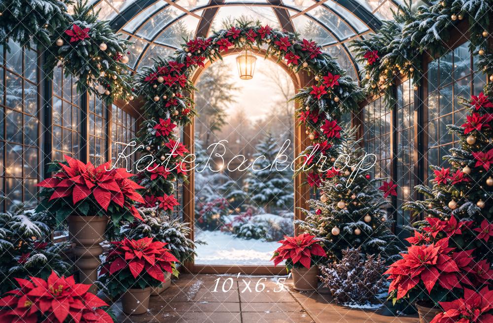 Kate Noël Verre Serre Plantes Neige Fleurs Toile de fond conçue par Emetselch - Kate Backdrop FR