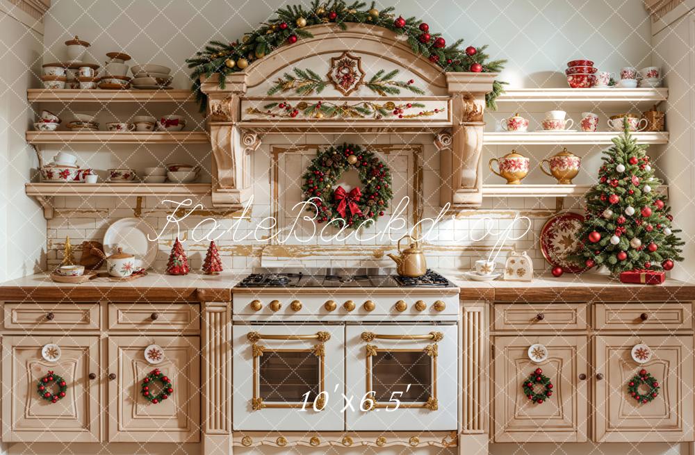 Kate Noël Cuisine Abricot Armoire Plats Toile de fond conçue par Emetselch - Kate Backdrop FR