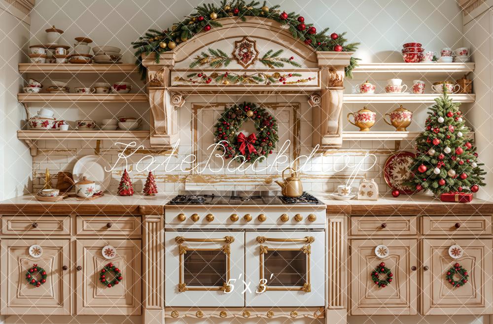 Kate Noël Cuisine Abricot Armoire Plats Toile de fond conçue par Emetselch - Kate Backdrop FR