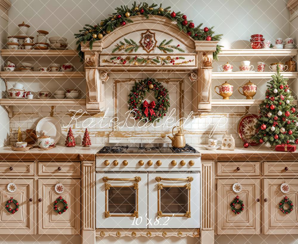 Kate Noël Cuisine Abricot Armoire Plats Toile de fond conçue par Emetselch - Kate Backdrop FR