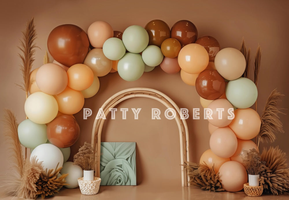 Kate Beige Arche de ballons Bohème Toile de fond conçue par Patty Robert - Kate Backdrop FR
