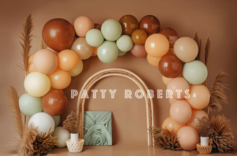 Kate Beige Arche de ballons Bohème Toile de fond conçue par Patty Robert - Kate Backdrop FR