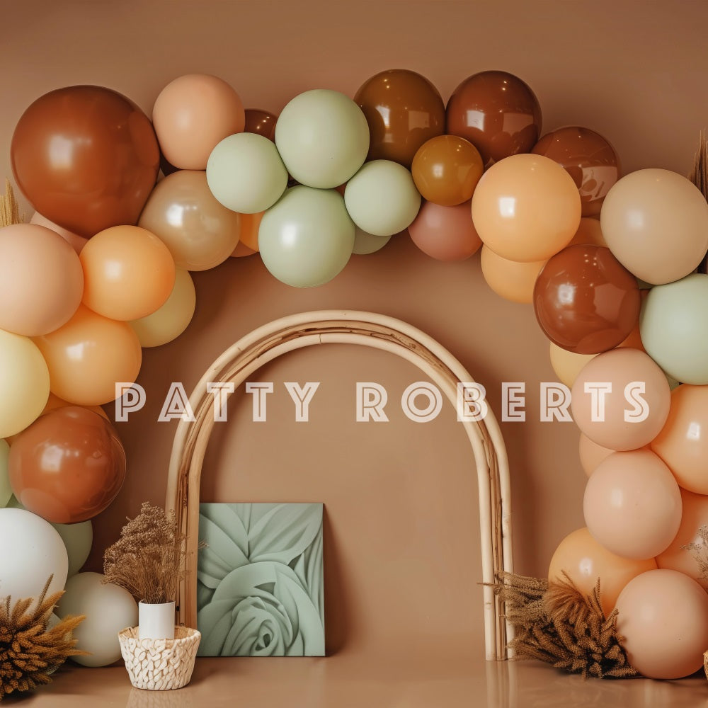 Kate Beige Arche de ballons Bohème Toile de fond conçue par Patty Robert - Kate Backdrop FR