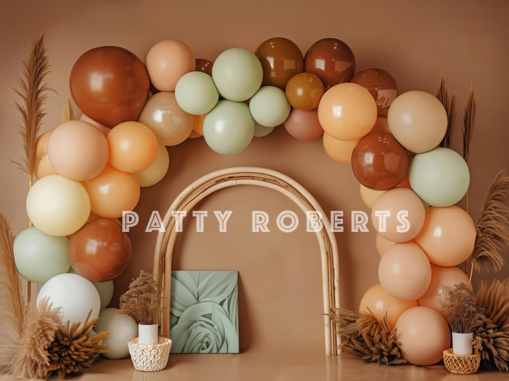 Kate Beige Arche de ballons Bohème Toile de fond conçue par Patty Robert - Kate Backdrop FR