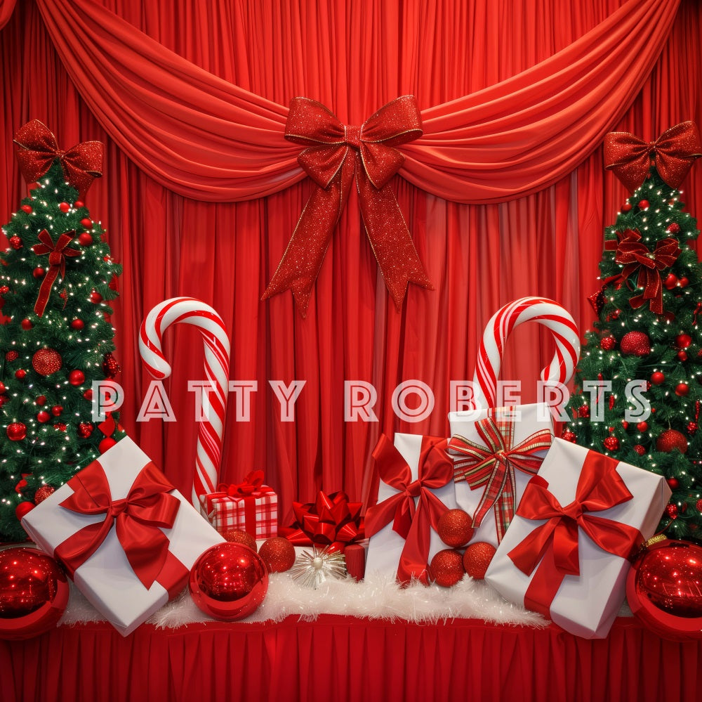 Kate Rouge Sapin de Noël Rideau Cadeaux Toile de fond conçue par Patty Robert - Kate Backdrop FR