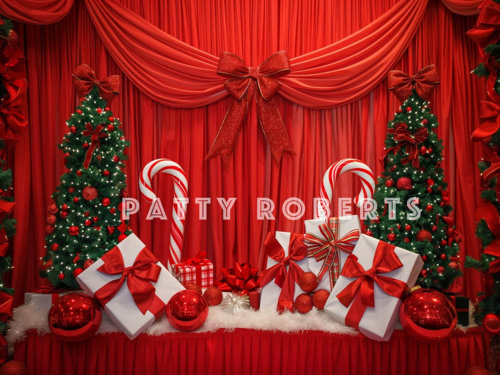 Kate Rouge Sapin de Noël Rideau Cadeaux Toile de fond conçue par Patty Robert - Kate Backdrop FR