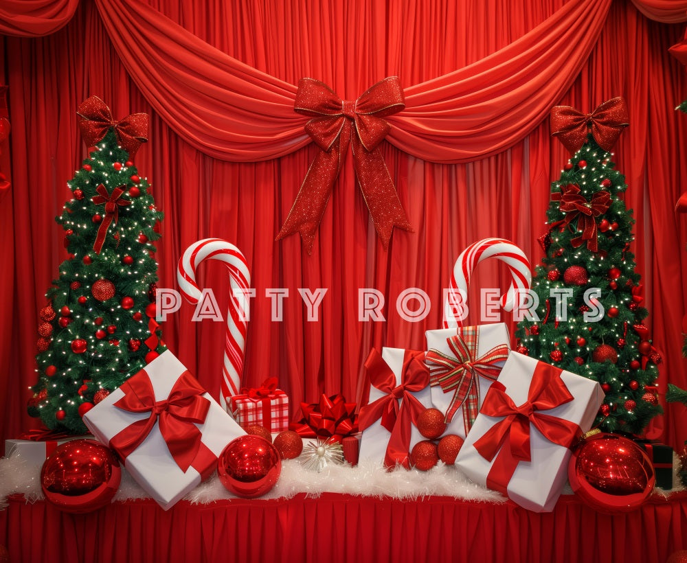 Kate Rouge Sapin de Noël Rideau Cadeaux Toile de fond conçue par Patty Robert - Kate Backdrop FR