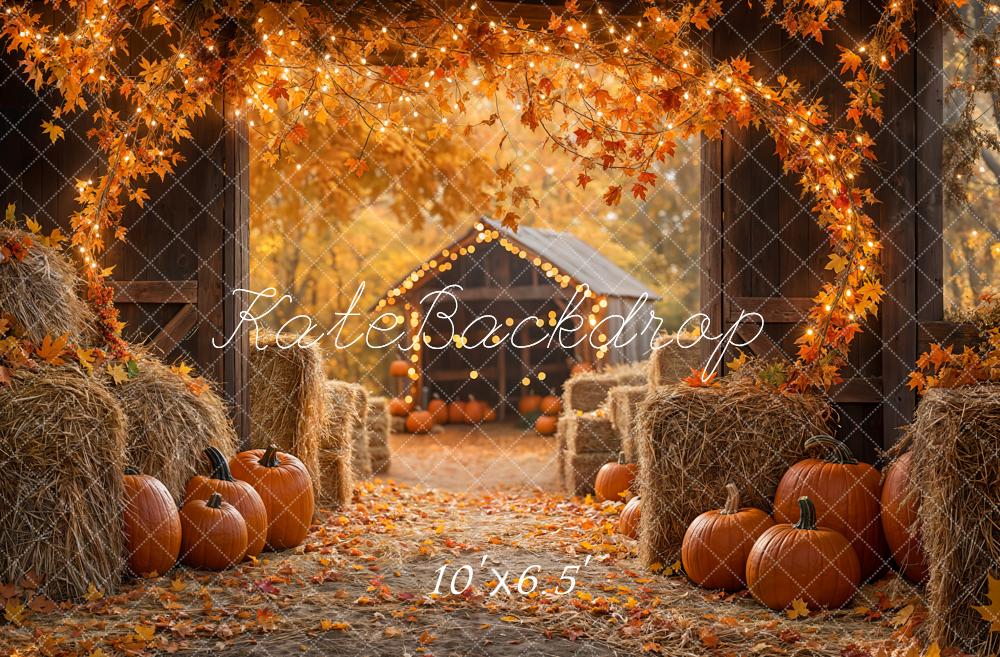 Kate Automne Feuille d'érable Grange Citrouille Toile de fond conçue par Emetselch - Kate Backdrop FR