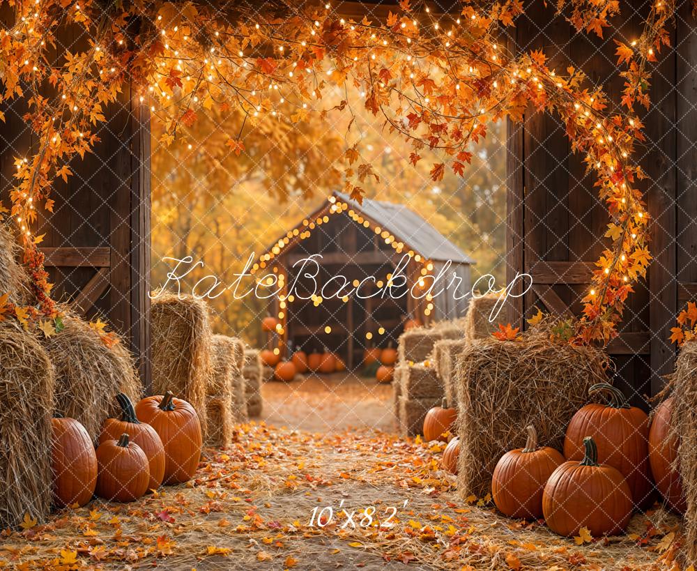 Kate Automne Feuille d'érable Grange Citrouille Toile de fond conçue par Emetselch - Kate Backdrop FR
