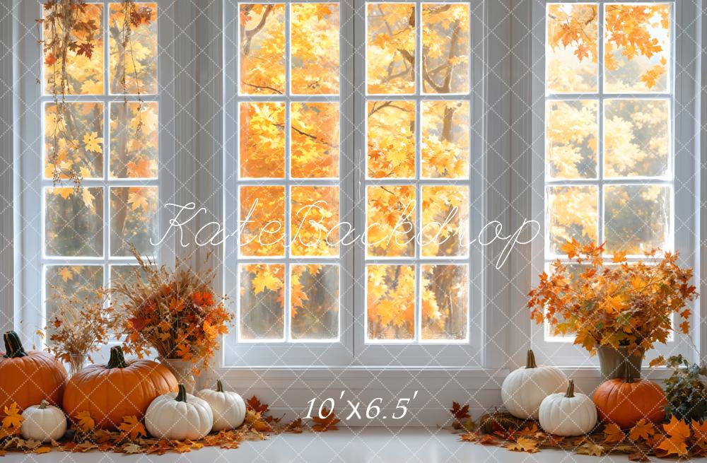 Kate Automne Blanc Rétro Fenêtre Érable Toile de fond conçue par Emetselch - Kate Backdrop FR