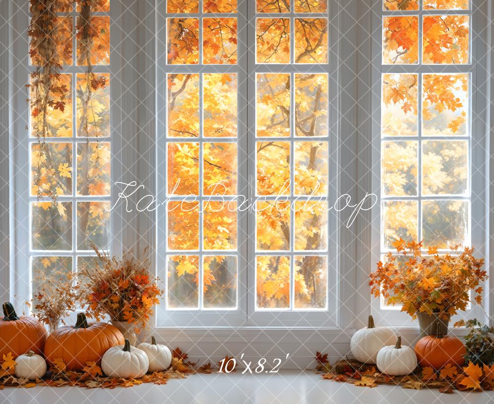 Kate Automne Blanc Rétro Fenêtre Érable Toile de fond conçue par Emetselch - Kate Backdrop FR