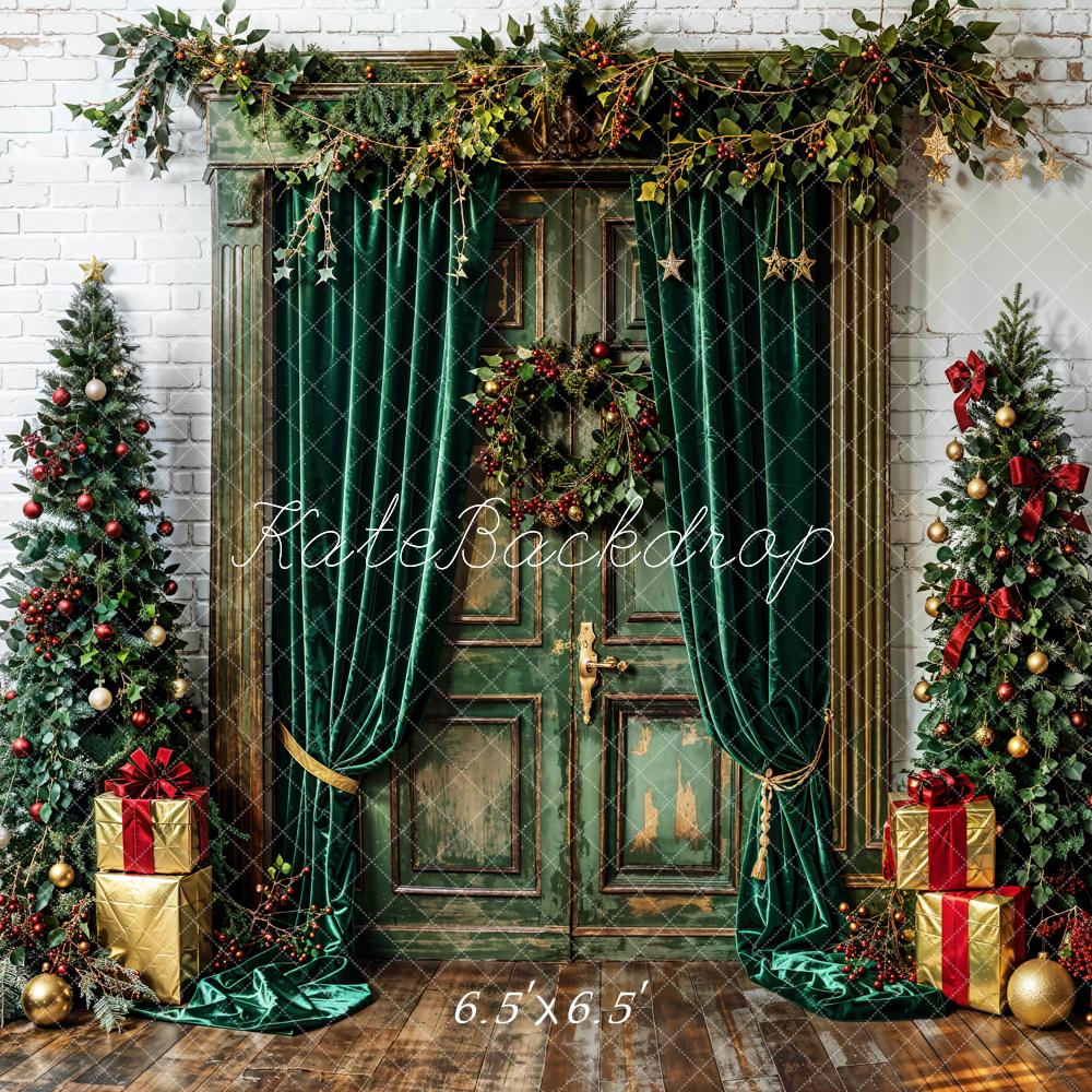 Kate Arbre de Noël Vert Rideaux Porte Rétro Toile de fond conçue par Emetselch - Kate Backdrop FR