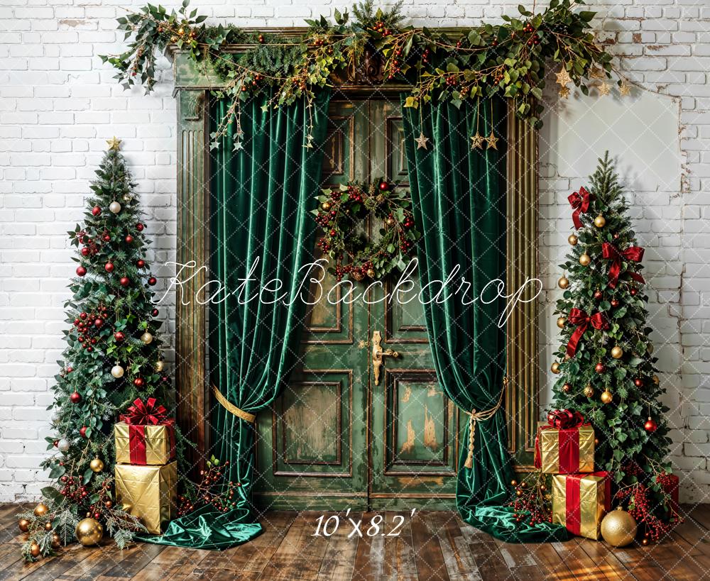 Kate Arbre de Noël Vert Rideaux Porte Rétro Toile de fond conçue par Emetselch - Kate Backdrop FR