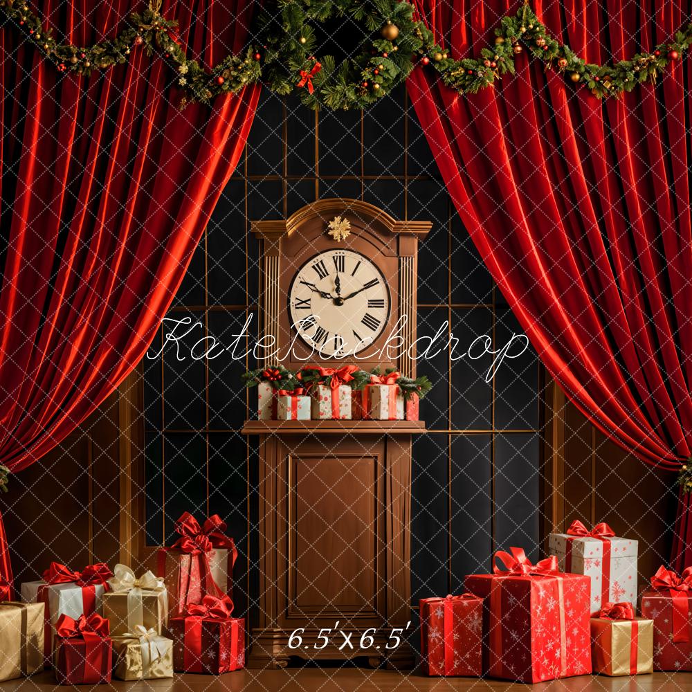 Kate Noël Horloge Rétro Rouge Rideaux Cadeaux Toile de fond conçue par Emetselch - Kate Backdrop FR