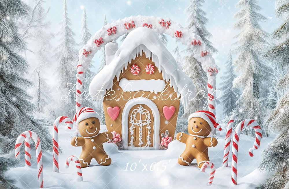 Kate Noël Maison en Pain d'épice Neige Forêt Toile de fond conçue par Emetselch - Kate Backdrop FR