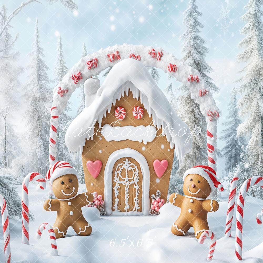 Kate Noël Maison en Pain d'épice Neige Forêt Toile de fond conçue par Emetselch - Kate Backdrop FR
