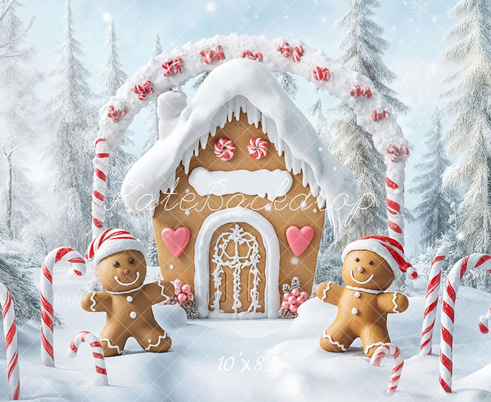 Kate Noël Maison en Pain d'épice Neige Forêt Toile de fond conçue par Emetselch - Kate Backdrop FR