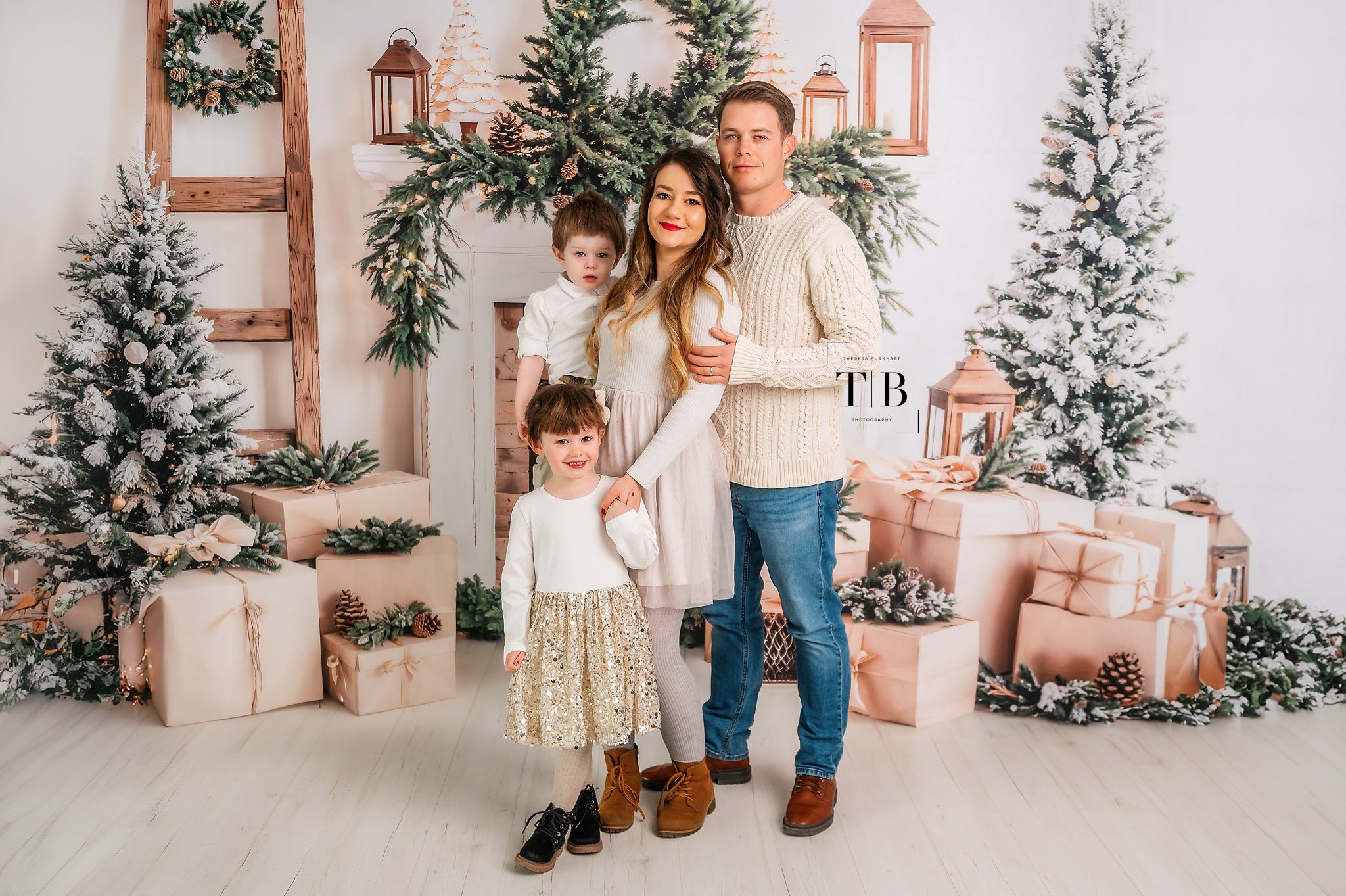 Kate Sapin de Noël Blanc Cheminée Cadeaux Toile de fond conçue par Emetselch - Kate Backdrop FR