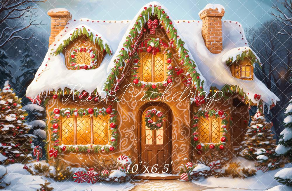 Kate Noël Dessin animé Maison Neige Hiver Toile de fond conçue par Emetselch - Kate Backdrop FR