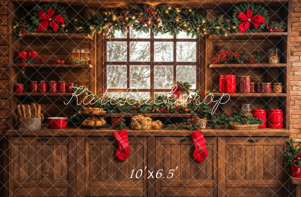 Offres Éclair #1 Kate Noël Cuisine Marron Bois Armoires Toile de fond conçue par Emetselch - Kate Backdrop FR