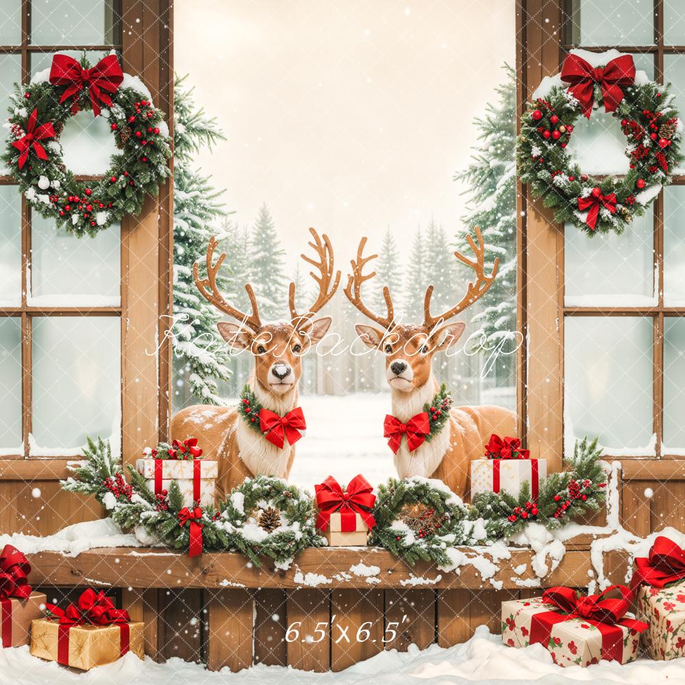 Kate Noël Wapiti Porte en bois Neige Cadeaux Toile de fond conçue par Emetselch - Kate Backdrop FR