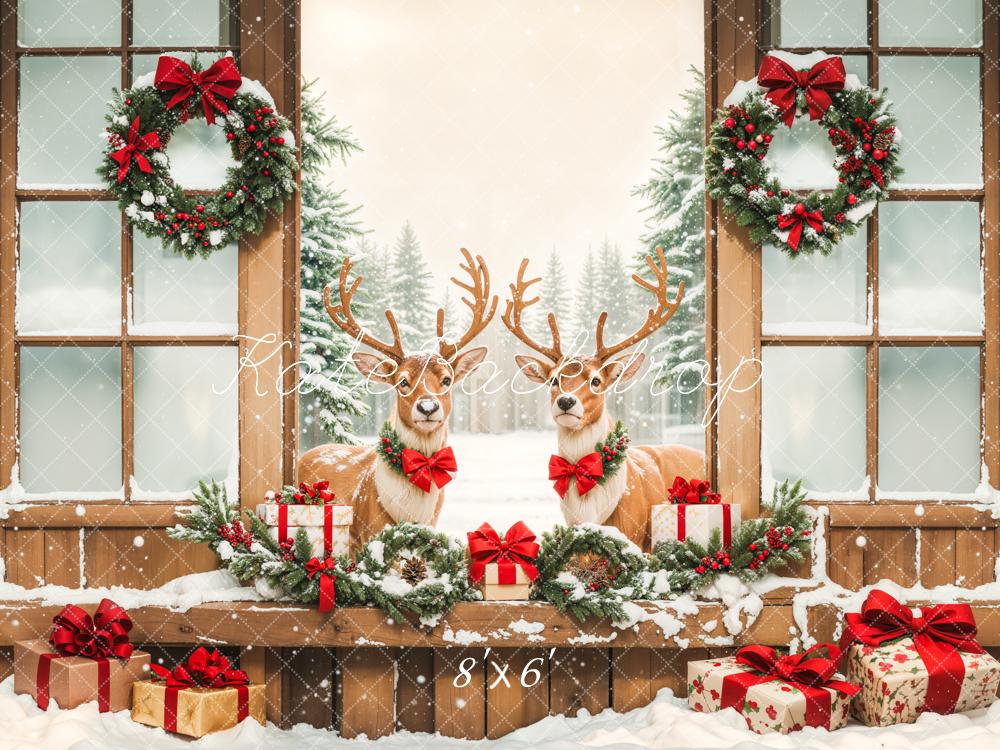 Kate Noël Wapiti Porte en bois Neige Cadeaux Toile de fond conçue par Emetselch - Kate Backdrop FR