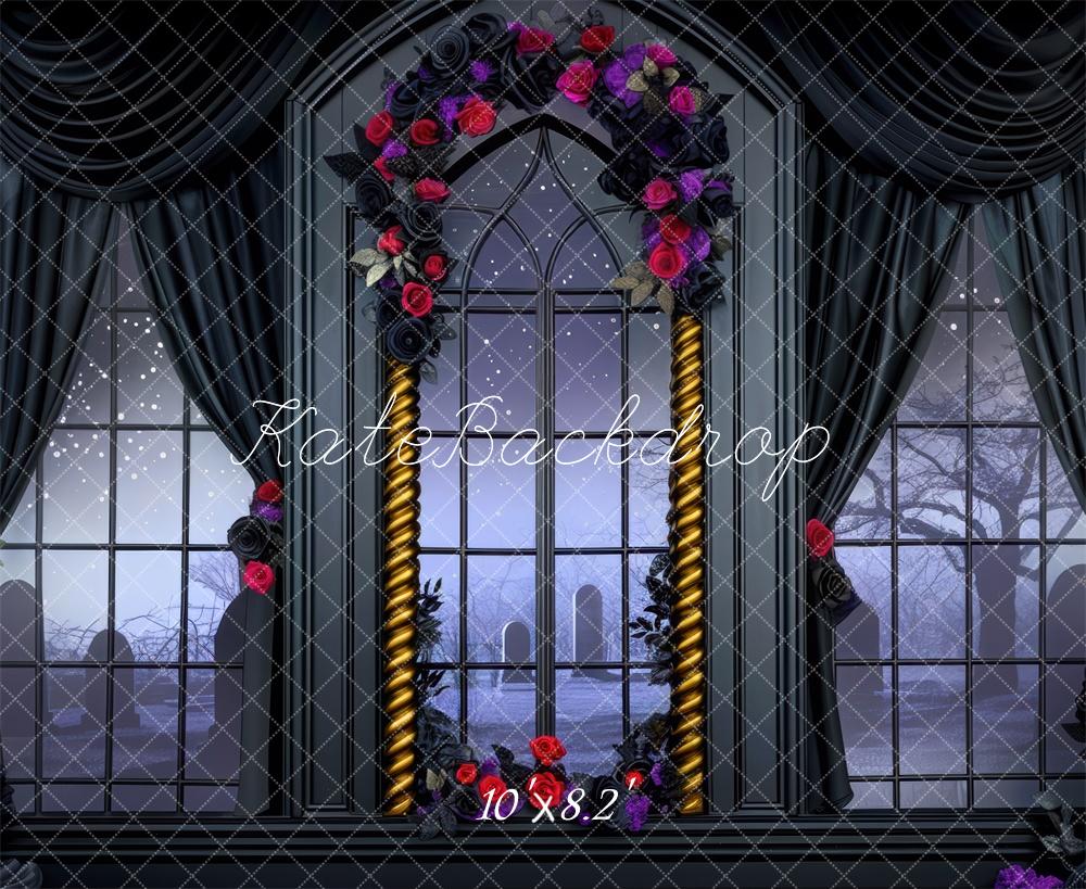 Kate Halloween Chambre Squelette Fenêtre Toile de fond conçue par Mini MakeBelieve - Kate Backdrop FR