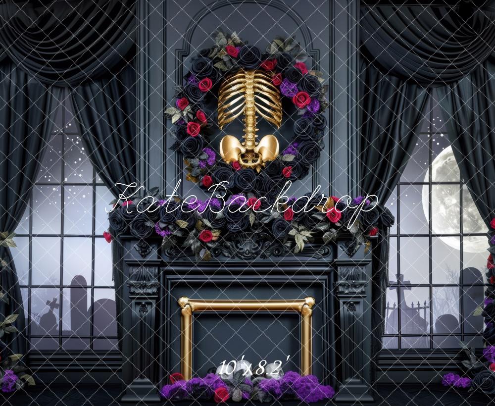 Kate Halloween Chambre Squelette Cheminée Toile de fond conçue par Mini MakeBelieve - Kate Backdrop FR