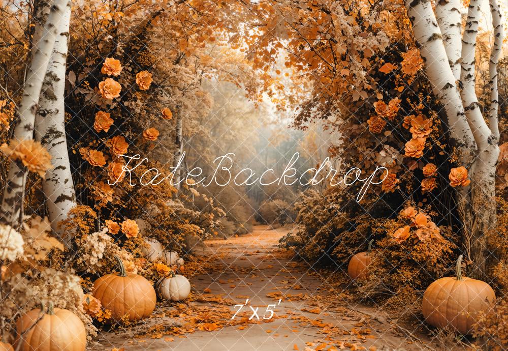 Kate Automne Érable Forêt Fleurs Citrouille Toile de fond conçue par Emetselch - Kate Backdrop FR