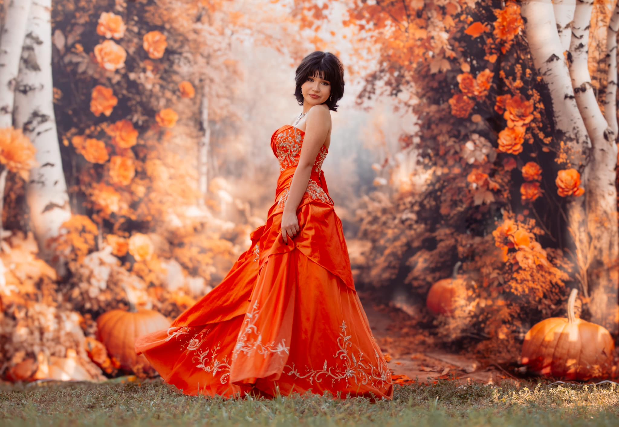 Kate Automne Érable Forêt Fleurs Citrouille Toile de fond conçue par Emetselch - Kate Backdrop FR