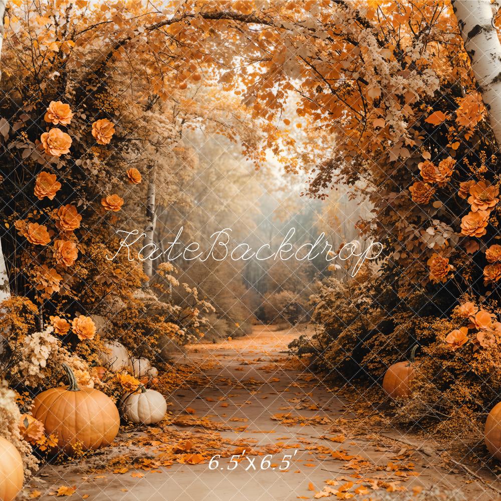 Kate Automne Érable Forêt Fleurs Citrouille Toile de fond conçue par Emetselch - Kate Backdrop FR