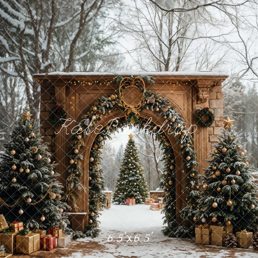 Kate Sapin de Noël Rétro Arche Neige Cadeaux Toile de fond conçue par Emetselch - Kate Backdrop FR